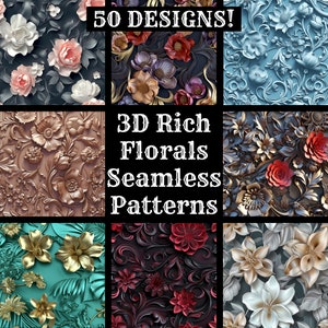 3D reiche Florals nahtlose digitales Papier, druckbare Scrapbook Papier nahtlose Texturen, digitale Sofort-Download 3D Florals Sublimation Stoff