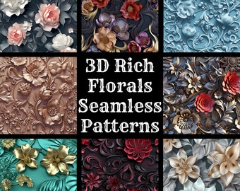 Motifs floraux sans soudure 3D : papier numérique PNG riche (téléchargement numérique)
