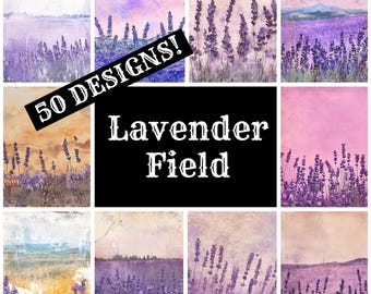 Lavender Field Journal Paper: Vintage Scrapbook Inserts (Digital Download)