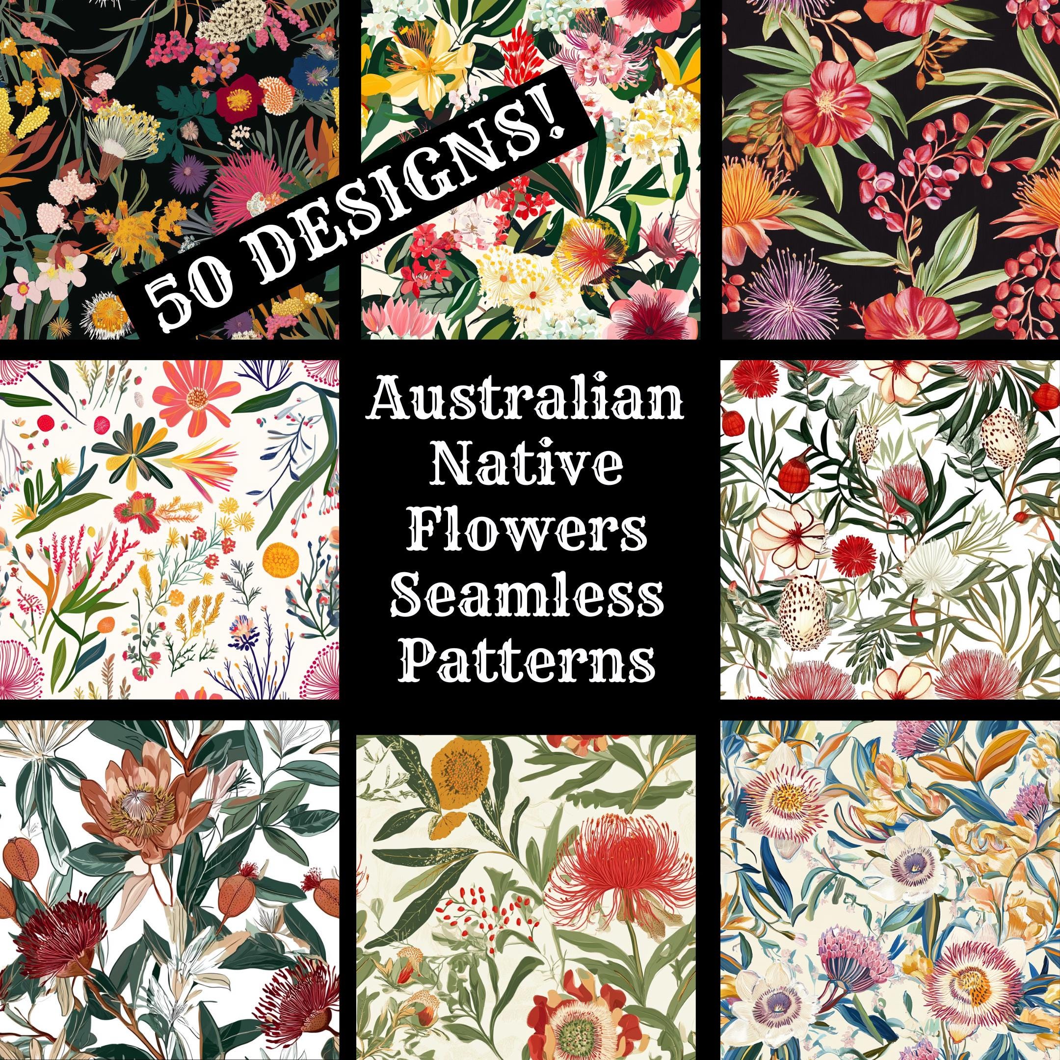 Australian Native Flowers Seamless Pattern: 50 PNG Digital Papers ...