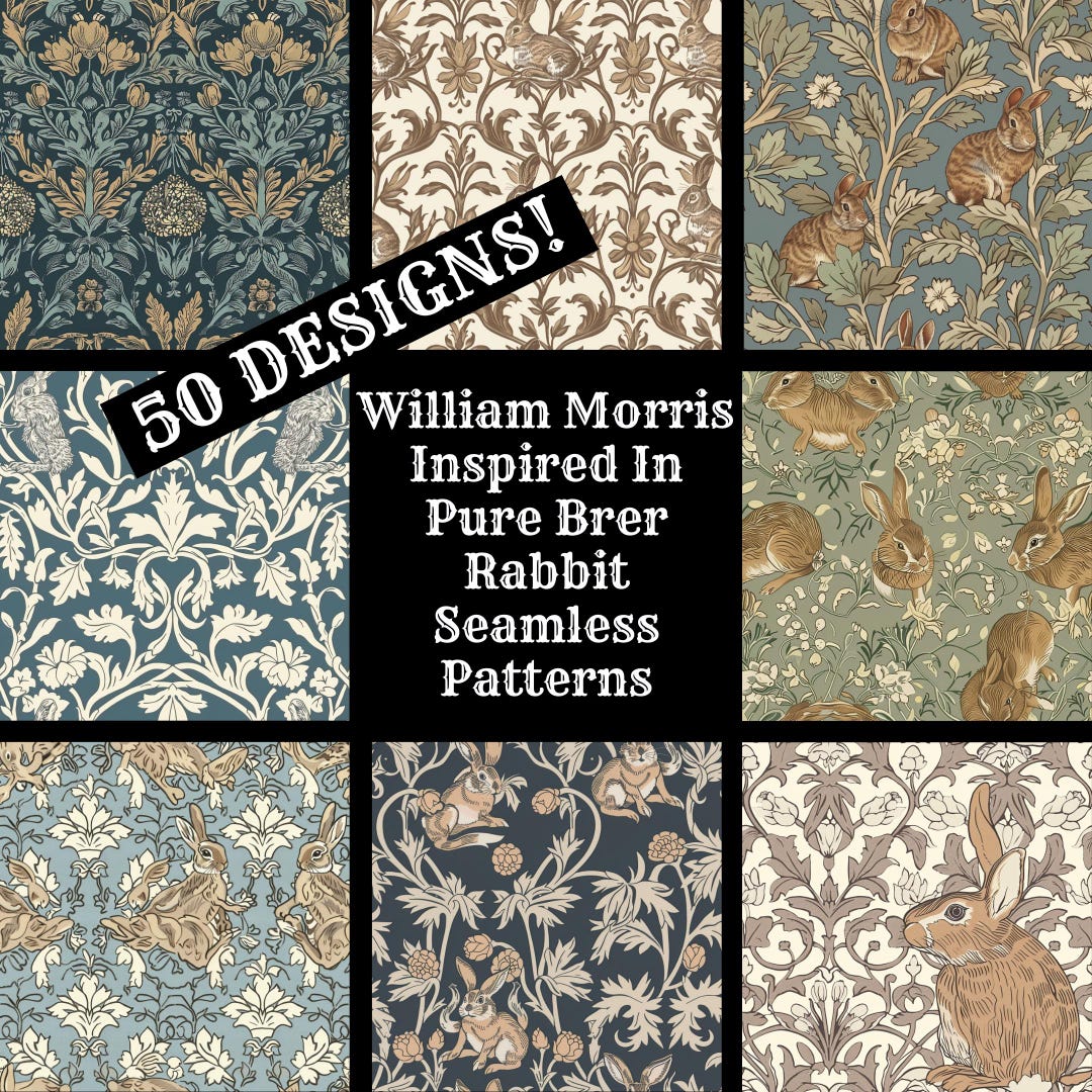 William Morris Brer Rabbit Seamless Pattern: Digital Paper (PNG) - Etsy