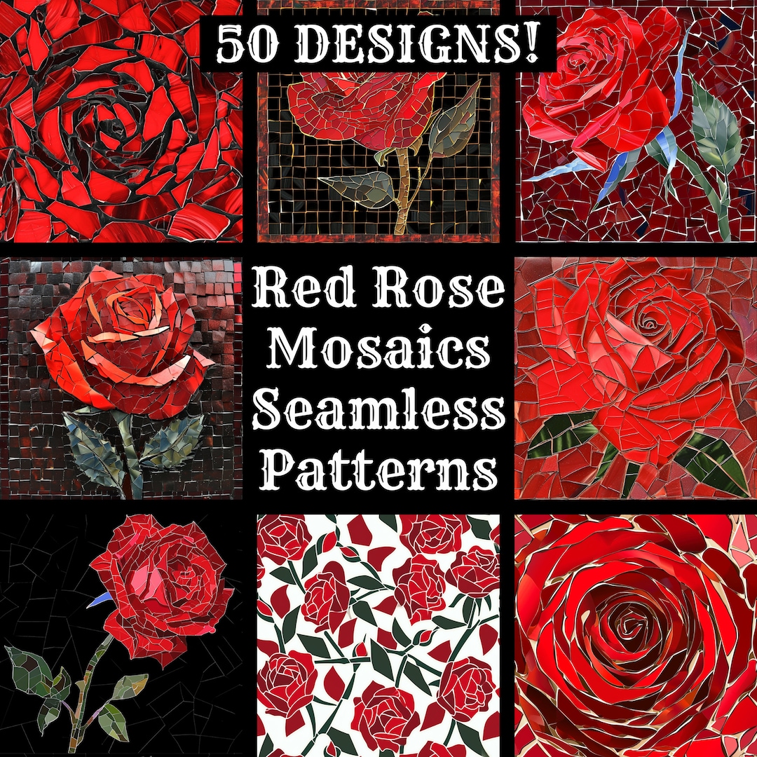 Red Rose Mosaics Seamless Digital Paper, Printable Scrapbook Paper ...