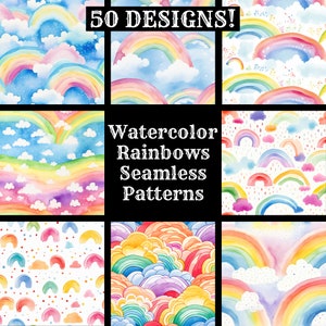 Watercolor Rainbows Seamless Digital Paper, Printable Scrapbook Paper Seamless Textures, Instant Download, Commercial Use Seamless Rainbows