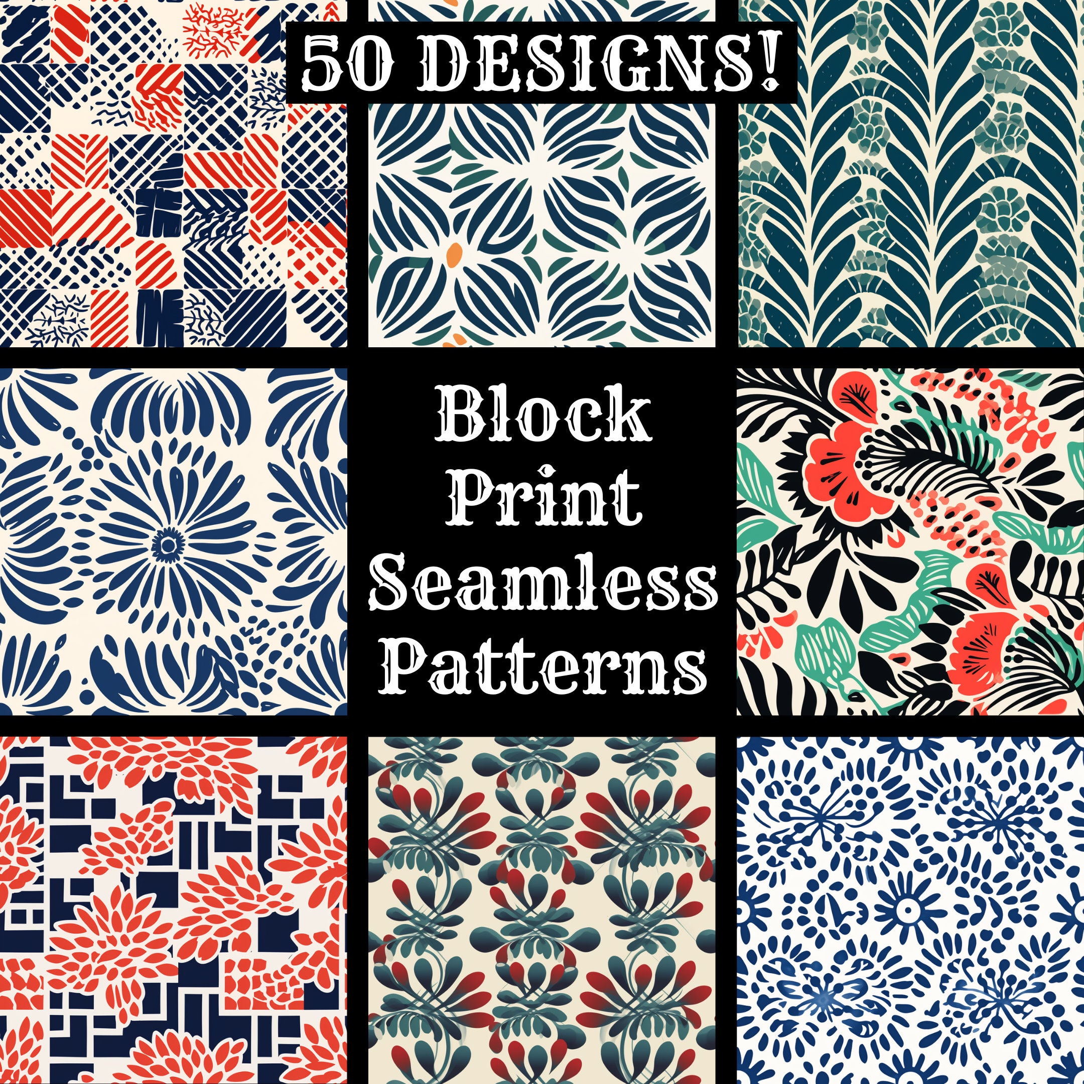 Block Print Seamless Digital Paper, Printable Scrapbook Paper Seamless ...
