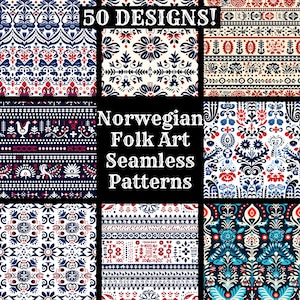 Norweski bezszwowe papiery cyfrowe do sztuki ludowej, bezszwowe tekstury papieru do scrapbookingu do druku, natychmiastowe pobieranie, komercyjne wykorzystanie norweskiego wzoru