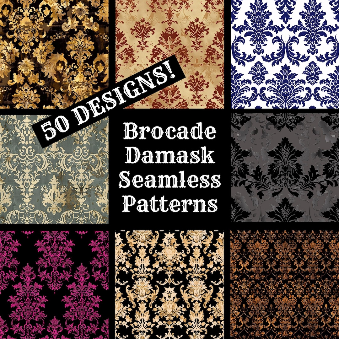 Brocade Damask Seamless Digital Paper, Brocade Damask Printable ...