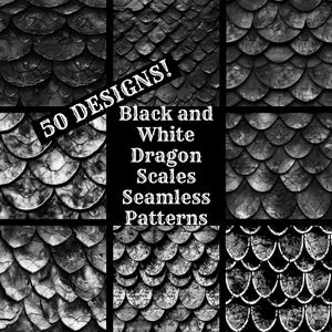 Black and White Dragon Scales Seamless Digital Paper, Dragon Scales Printable Scrapbook Paper Seamless Textures, Digital Instant Download