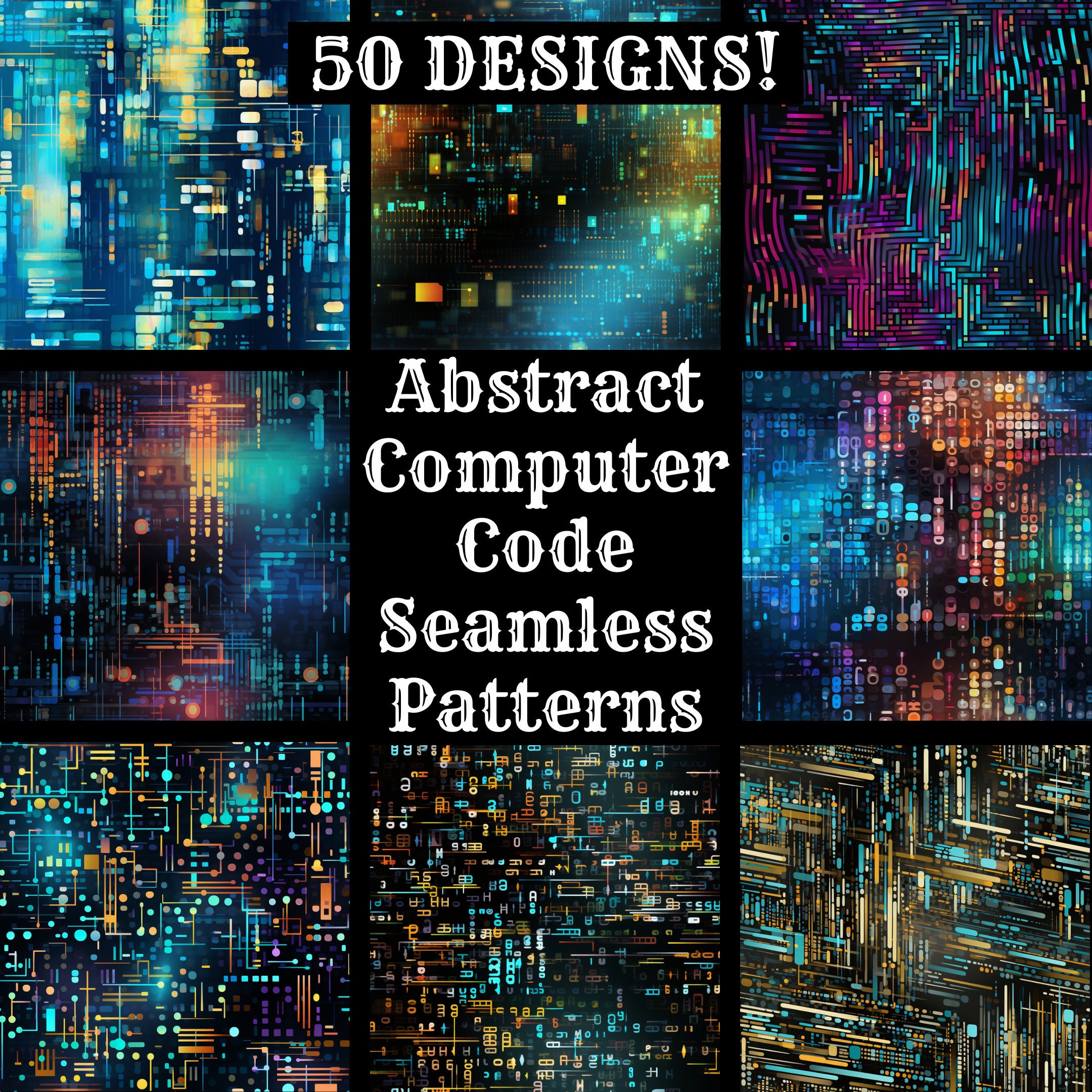 Easy Patterns For Code Abstract Computer Code Seamless Patterns: 50 PNG Digital Papers ...