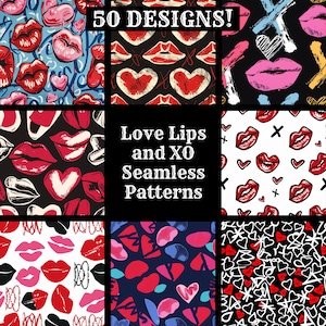 Love Lips and XO Seamless Digital Paper, Love Lips and XO Printable Scrapbook Paper Seamless Texture, Love and Lips Digital Instant Download