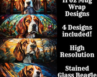 Stained Glass Beagle Mug Wrap: 4-Pack Sublimation Designs (Digital Download)