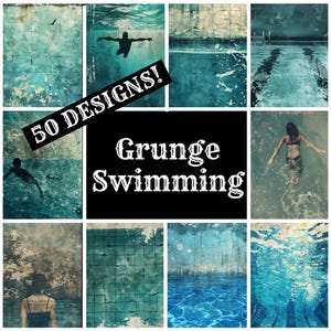 Grunge Swimming Journal Paper,  Grunge Swimming Printable Paper, Vintage Journal Supplies, Journal Inserts