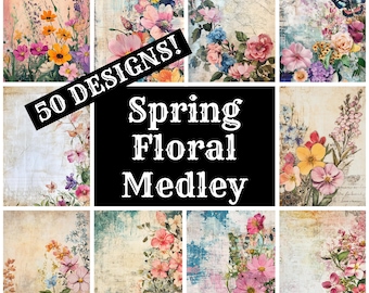 Spring Floral Journal Paper: Vintage Scrapbook Printable (Digital Download)