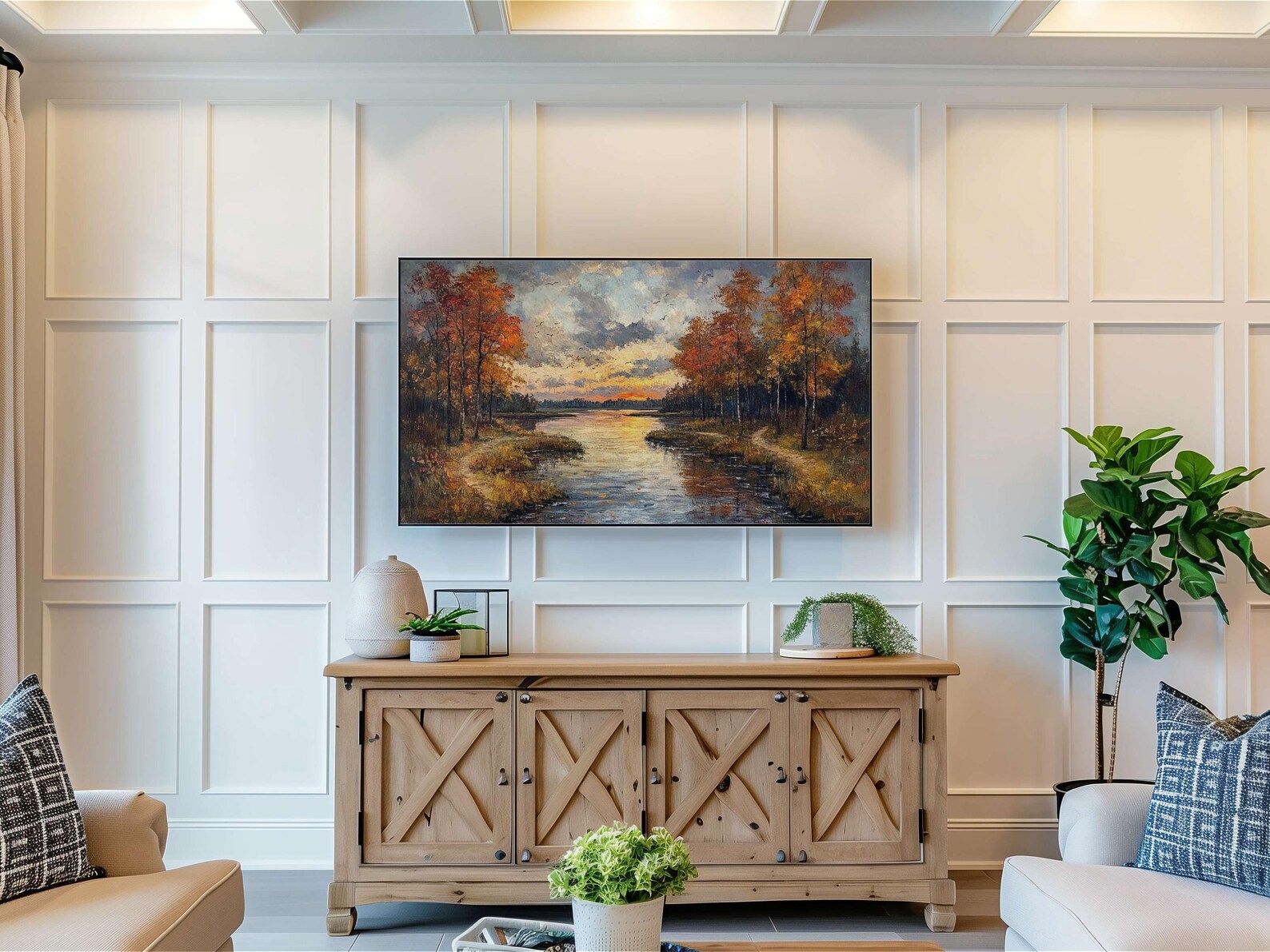 Frame TV Art Vintage River Landscape DIGITAL Painting French Country