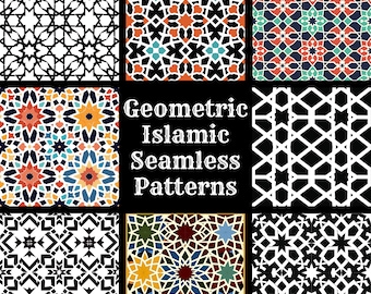 Geometric Islamic Seamless Patterns: 50 PNG Digital Papers (Digital Download)
