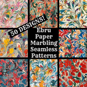 Ebru Paper Marbling Seamless Digital Paper, carta per album stampabile Texture senza soluzione di continuità, download digitale istantaneo