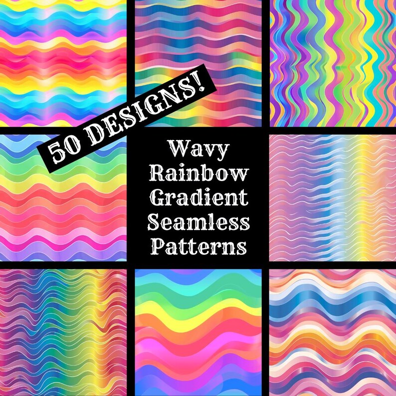 Rainbow Gradient Seamless Paper: Wavy Texture Designs (digital Download ...