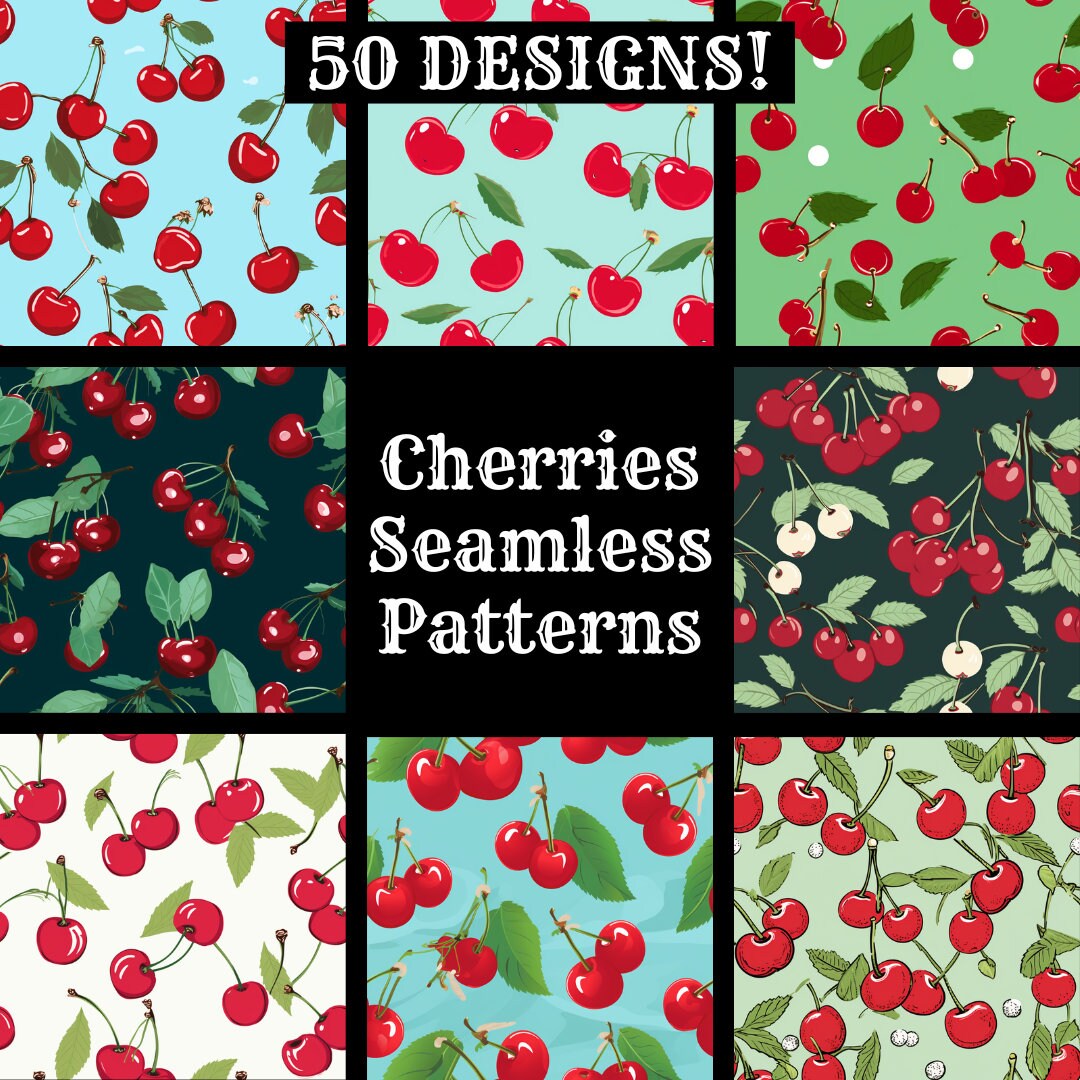 Cherries Seamless Pattern: 50 PNG Digital Papers (digital Download) - Etsy