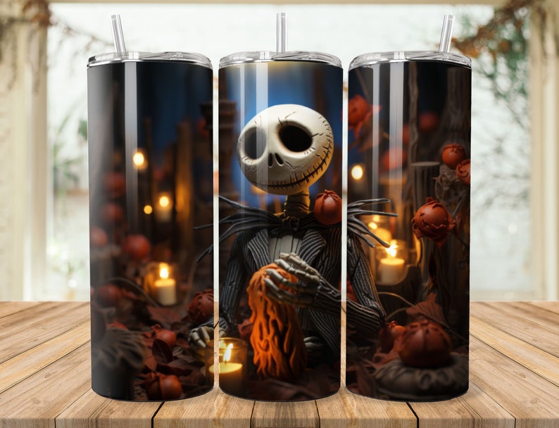 a set of three tumbles with a skeleton on it