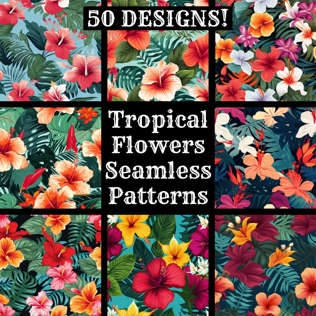 Tropical Flowers Seamless Digital Paper, Printable Scrapbook Paper ...