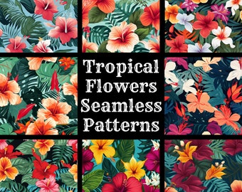 Tropical Flowers Seamless Patterns: PNG Digital Paper (Instant Download)