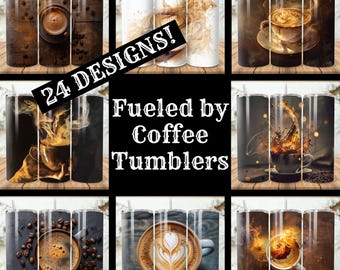 Coffee Tumbler Wrap Bundle: 24 Sublimation Designs (Digital Download)