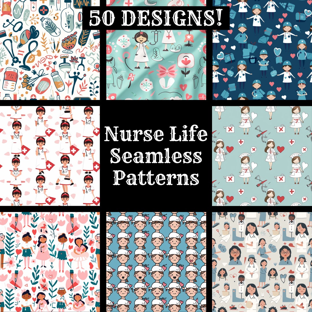 Nurse Pattern Nurse Life Seamless Pattern: 50 PNG Digital Papers (digital Download ...