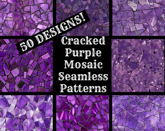 Purple Mosaic Seamless Pattern: Cracked Texture Digital Paper (PNG)