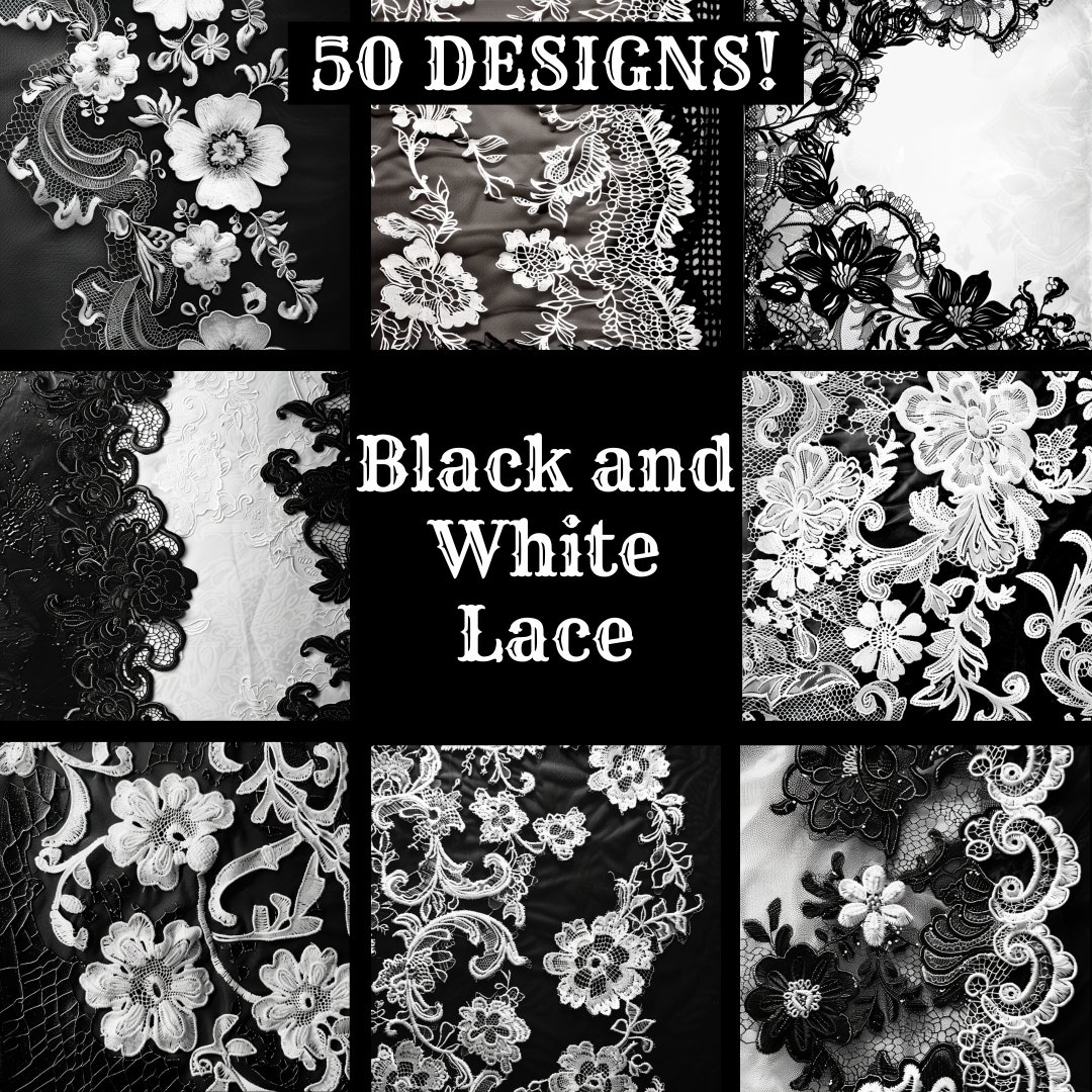 Black and White Lace Digital Paper: Vintage Journal Supplies (PNG, 427 ...