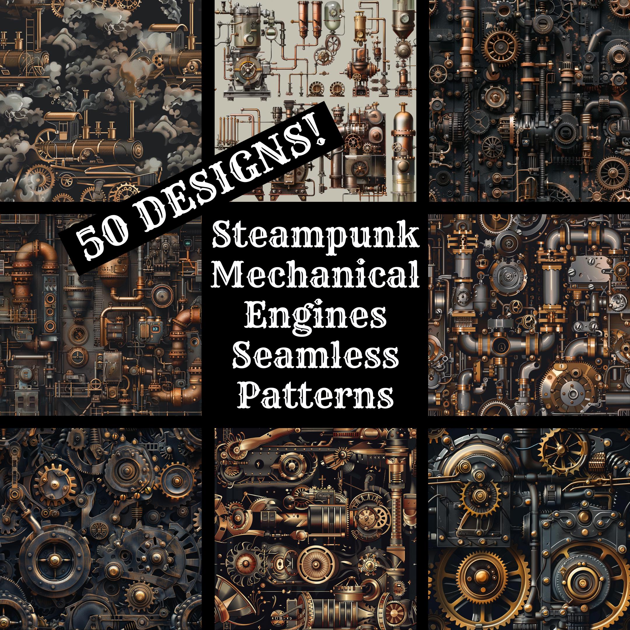 Steampunk Mechanical Engines Seamless Patterns: 50 PNG Digital Papers ...