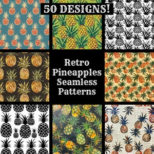 Retro Pineapples Seamless Digital Paper, Retro Pineapples Printable ...