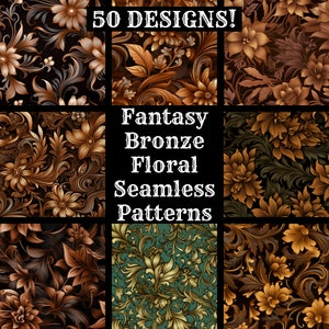Fantasie Bronze Floral nahtlose digitales Papier, druckbare Scrapbook Papier nahtlose Texturen, digitale Sofort Download Bronze Florale Hintergrund