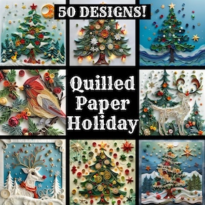 Papel Quilled Paper Holiday, Papel Quilled Paper Christmas Printable, Suprimentos para diário de Natal Quilled Paper, Encartes para diário