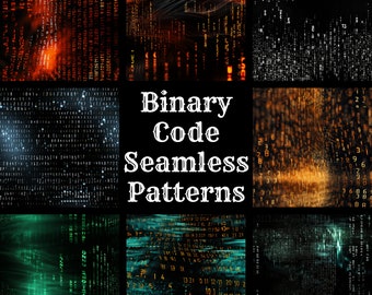 Binary Code Seamless Patterns: 50 PNG Digital Papers (Digital Download)