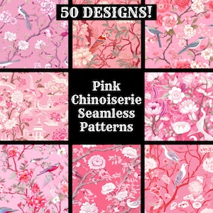 Roze chinoiserie naadloos digitaal papier, roze chinoiserie afdrukbaar plakboek papier naadloze texturen, digitale Instant Download