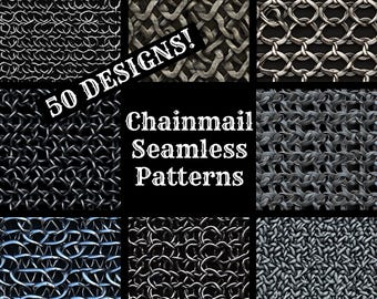 Chainmail Seamless Pattern: Printable Texture, 50 PNG Digital Papers (Digital Download)