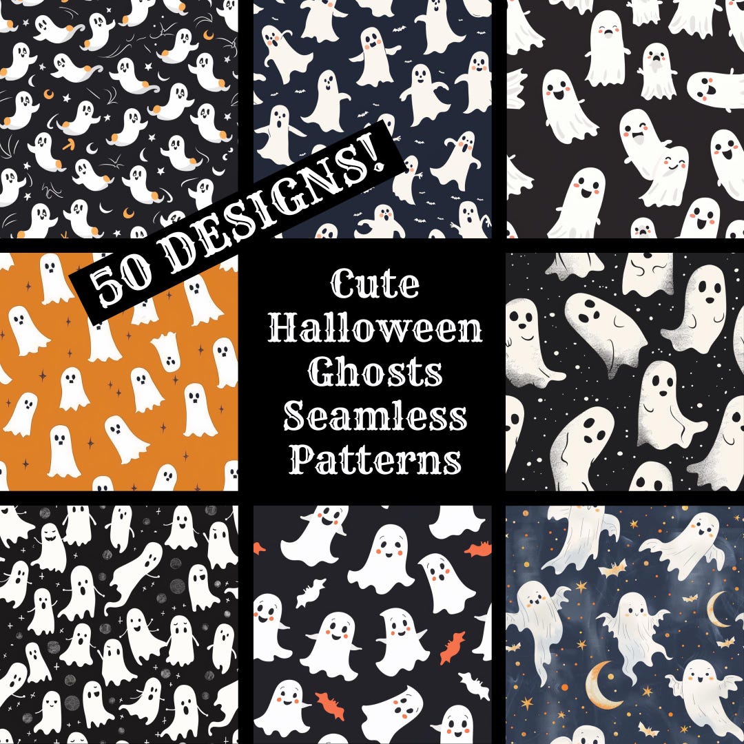 Cute Halloween Ghost Seamless Pattern, Scrapbook Paper (digital ...