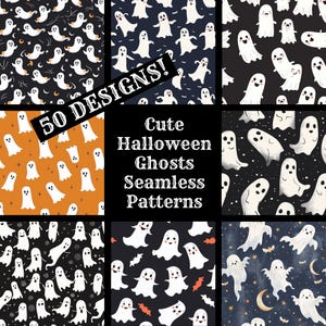 かわいいハロウィンのゴーストのシームレスパターン、スクラップブック用紙（デジタルダウンロード）
