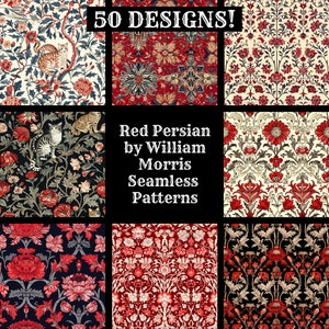 Persan rouge par William Morris, papier numérique transparent, textures transparentes de papier de scrapbooking imprimable, téléchargement numérique instantané William Morris