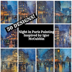 Night in Paris Painting: Igor McCubbin Style Journal Paper (Digital Download)