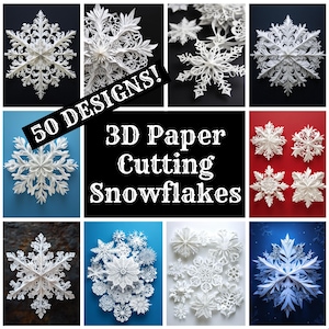 3D Paper Cutting Snowflakes Journal Paper, 3D Paper Cutting Snowflakes Printable Paper, Vintage Journal Supplies, Journal Inserts
