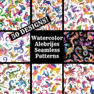 Watercolor Alebrijes Seamless Digital Paper, Watercolor Alebrijes Printable Scrapbook Paper Seamless Textures, Digital Instant Download