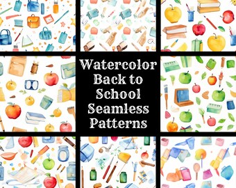 Watercolor Back to School Seamless Pattern: Digital Paper (Digital Download)