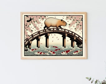 Capybara Bridge | Capybara Art, Capybara Art Print, Capybara Print, Digital Art Print, Printable Wall Art, Japanese Print, Capybara Download
