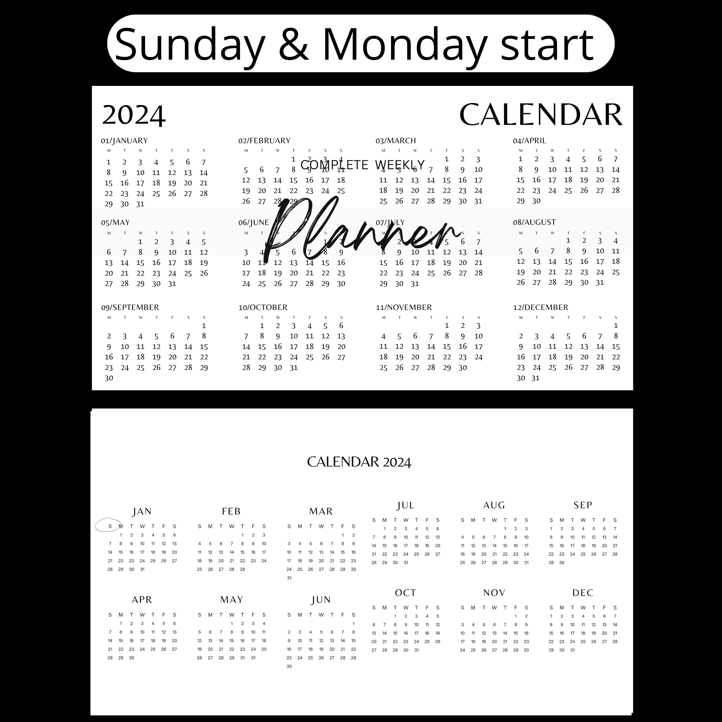 2024 Calendar 2024 Monthly Planner Landscape Elegant Monthly Calendar