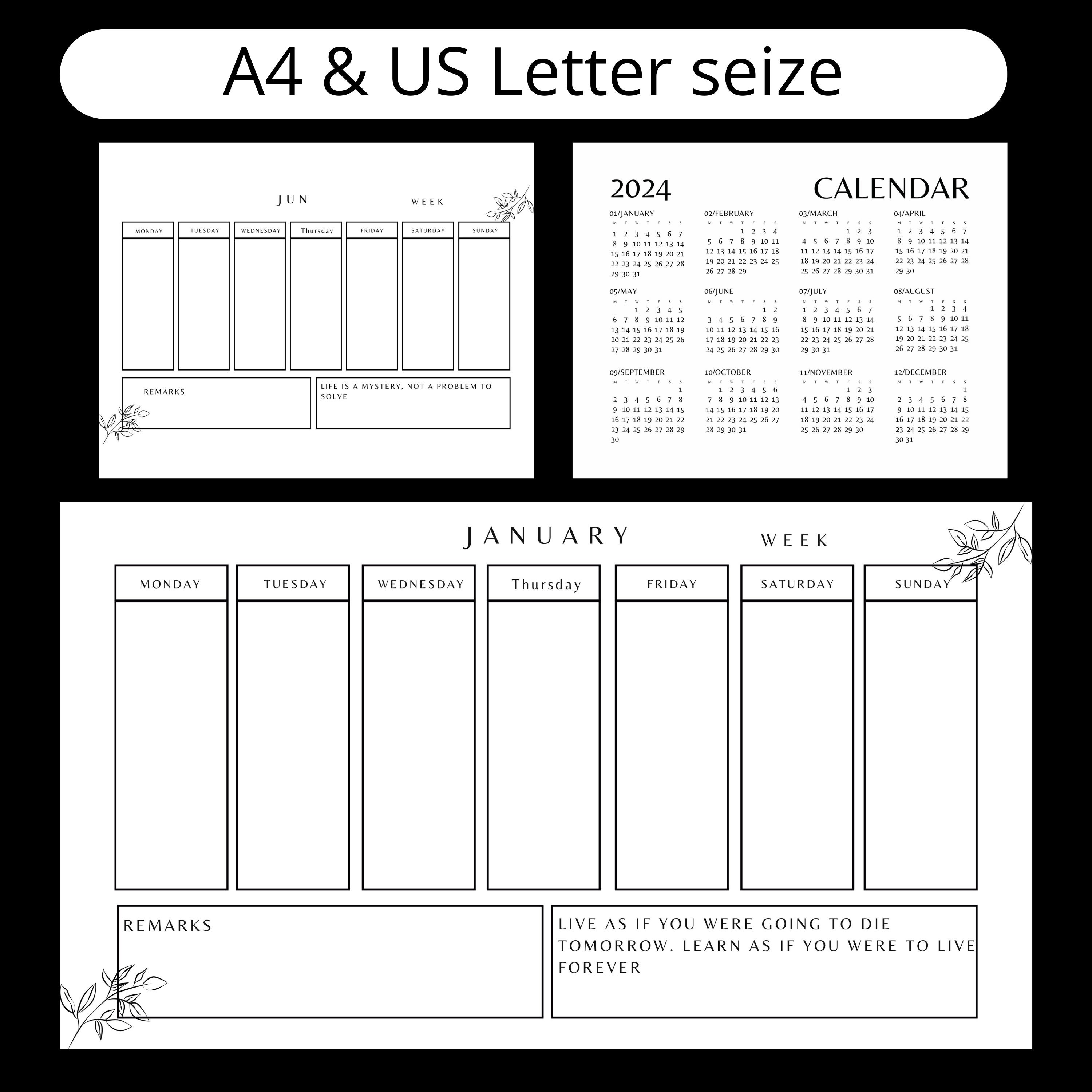 2024 Calendar 2024 Monthly Planner Landscape Elegant Monthly Calendar