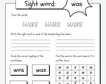 Sight Word-Was Worksheet