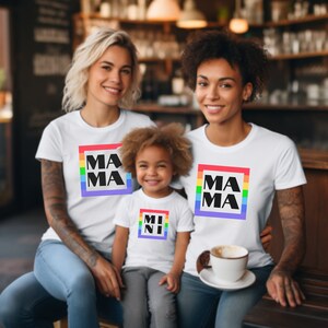 Mama Mini Square Tshirt Mama Square Tshirt Lesbian Mama LGBT Family Tshirt Rainbow Square Mama Mini Shirt Gift for Mom Baby Announcement