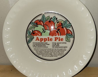 Piatto da ricetta vintage Sunnycraft Sunny's Pride Apple Pie, arredamento da cucina retrò cottagecore della fattoria, anni '80. 11" di diametro.