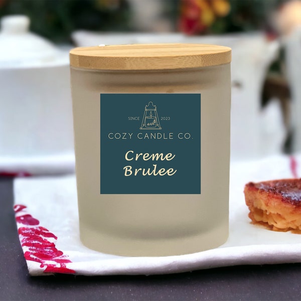 Creme Brule Scented Soy Candle 8oz & 14oz Glass Jar Candle with Bamboo Lid