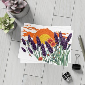 Lavendel und Wildblumen botanische Postkarten Set, Florale Kunst für DIY-Karten, Muttertag, Geburtstagswünsche, Grüße oder Dankesnotizen